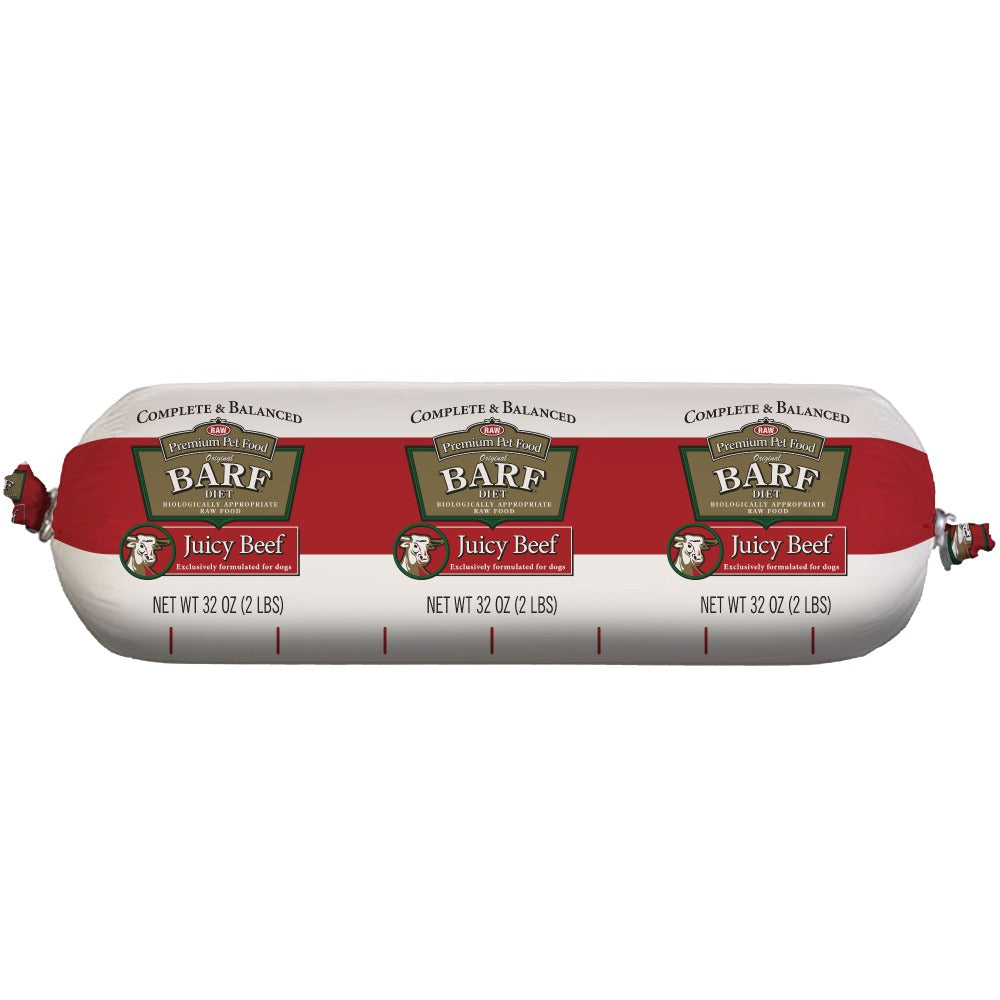 Chub of BARF Juicy Beef in its packaging