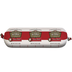 Chub of BARF Juicy Beef in its packaging