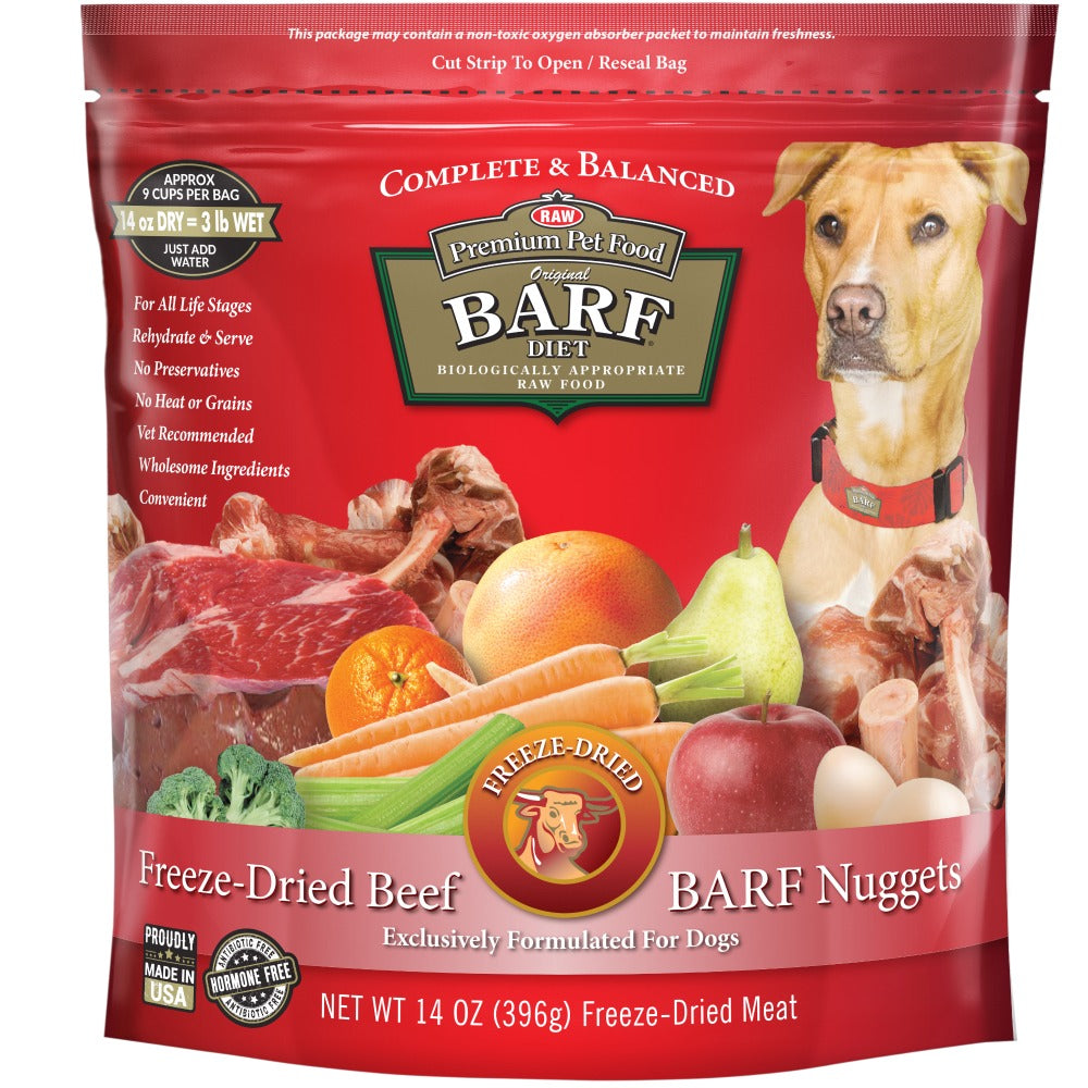 Bag of the BARF Freeze-Dried Beef Nuggets for dogs