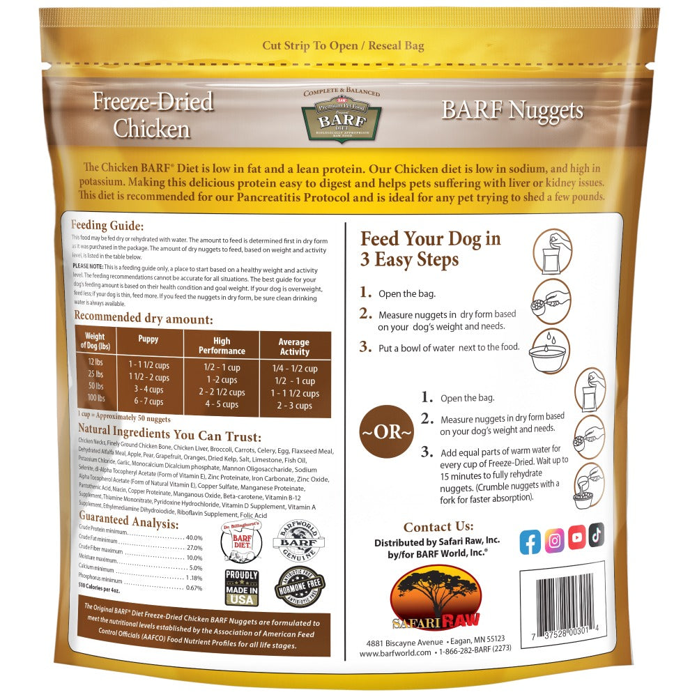 Back of the packaging for Freeze-Dried Chicken BARF Nuggets from BARF World