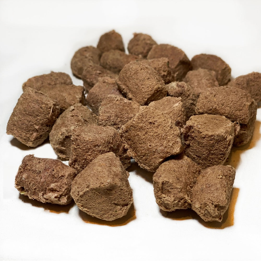 Close up showing a pile of lamb nugget dog treats