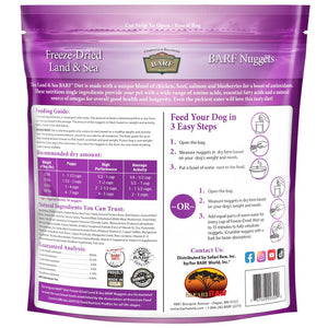 Back of the package of BARF World Freeze-Dried Land and Sea BARF Nuggets
