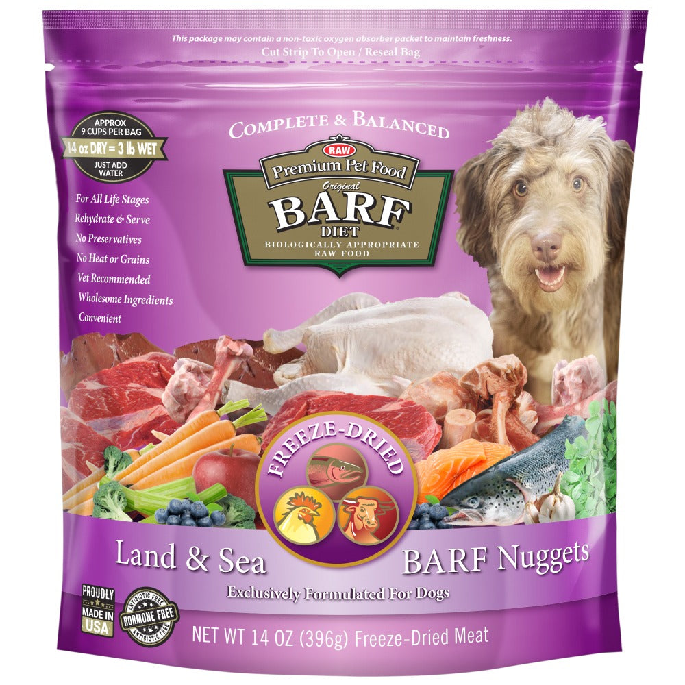 Sealed bag of Land and Sea BARF Nuggets