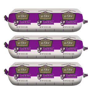 3 BARF World Land and Sea raw dog food chubs