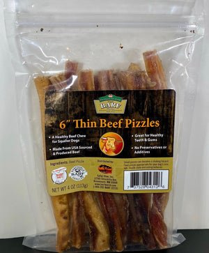 Bag of thin 6 inch beef pizzles from BARF World