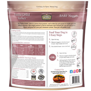 Rear of bag containing BARF World freeze-dried turkey nuggets