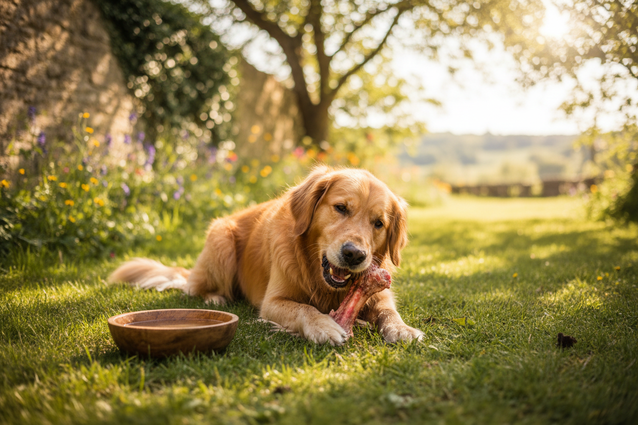 dog with raw bone