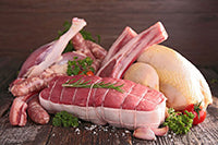 Display of fresh raw deli meats