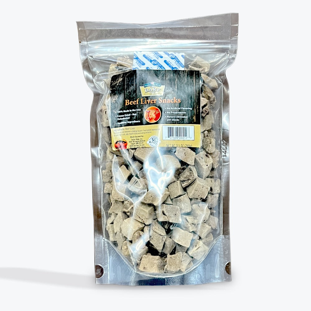 Sealed bag of beef liver dog treats