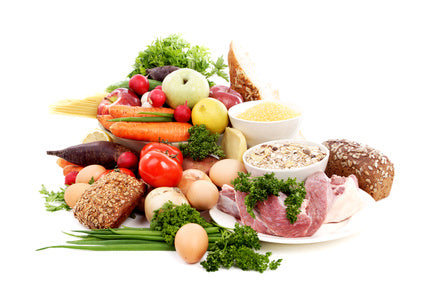 Fresh food ingredients piled on top of each other